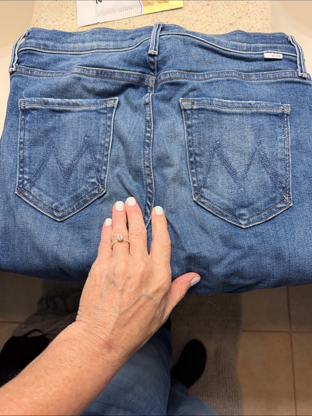 MOTHER Straight Leg Jeans in Blue Denim